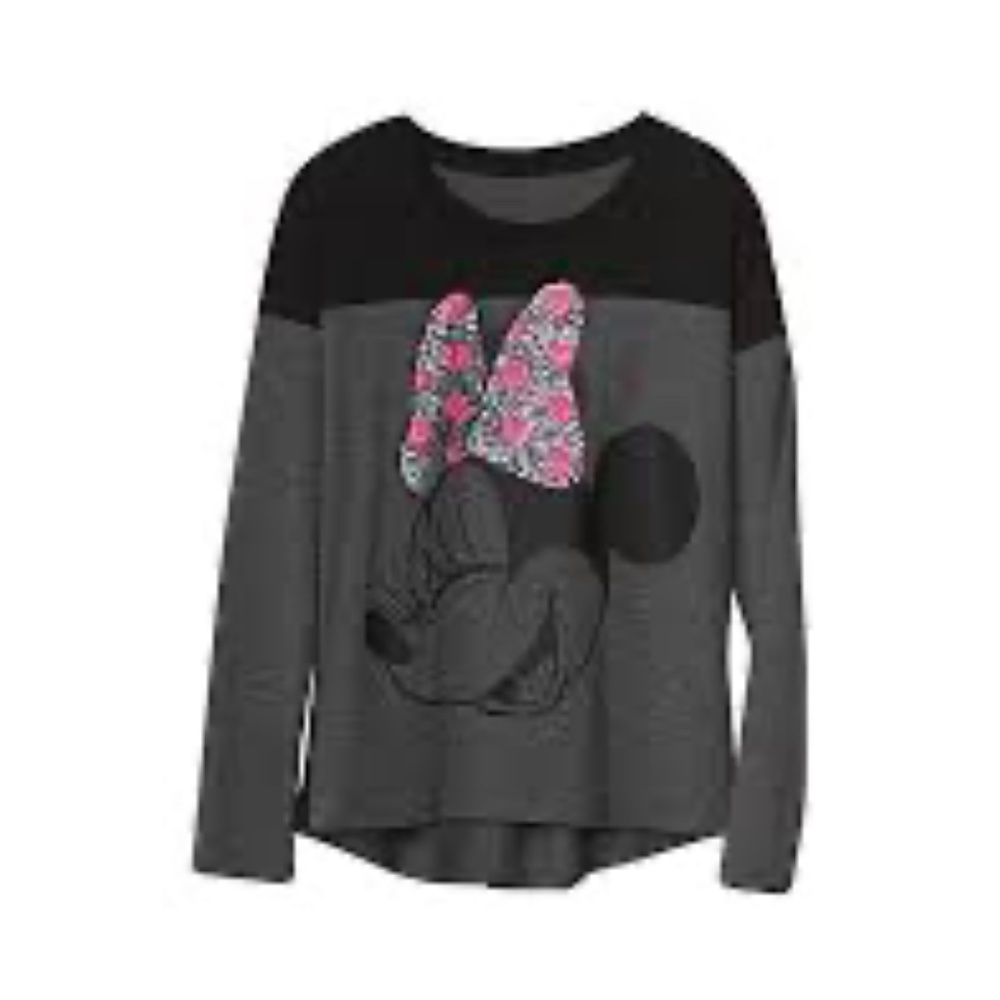 Pre-Owned GAP Kids Girls Grey Disney Mickey & Minnie Embellished Color block Tee